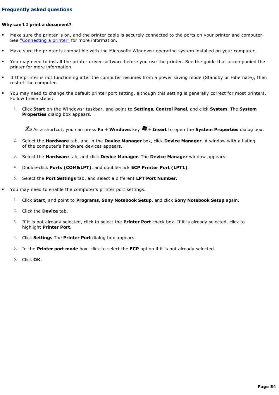 Frequently asked questions | Sony PCG-GRS700K User Manual | Page 54 / 150