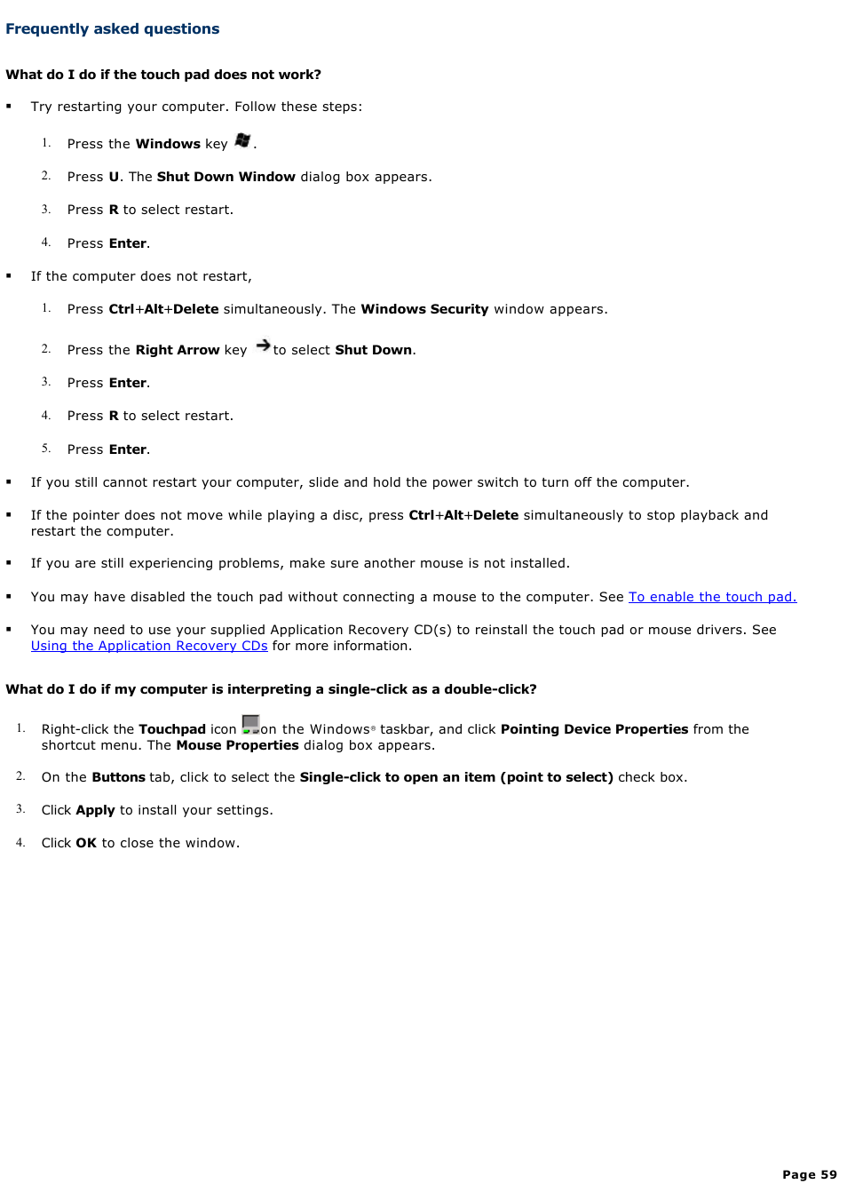 Frequently asked questions | Sony PCG-GRS700K User Manual | Page 59 / 150