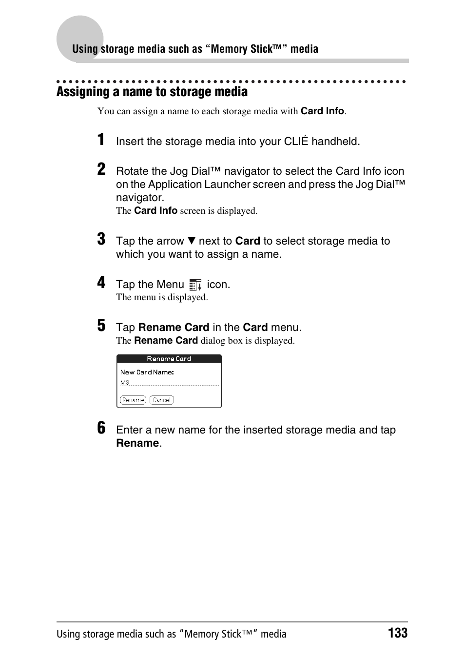 Assigning a name to storage media | Sony PEG-NX80V User Manual | Page 133 / 200