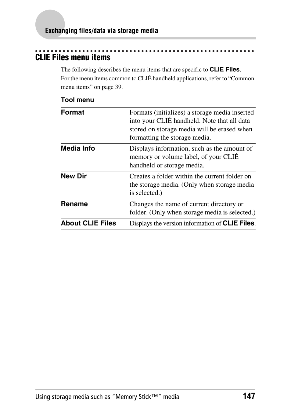 Clie files menu items | Sony PEG-NX80V User Manual | Page 147 / 200