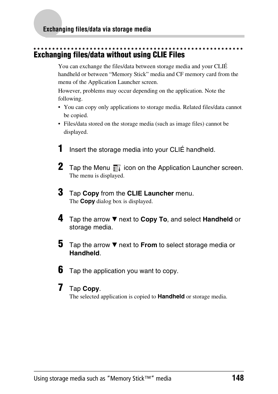 Exchanging files/data without using clie files | Sony PEG-NX80V User Manual | Page 148 / 200