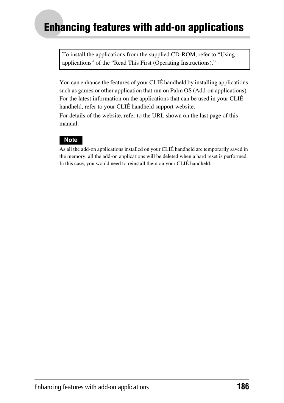 Enhancing features with add-on applications, Enhancing features with add-on, Applications | Sony PEG-NX80V User Manual | Page 186 / 200