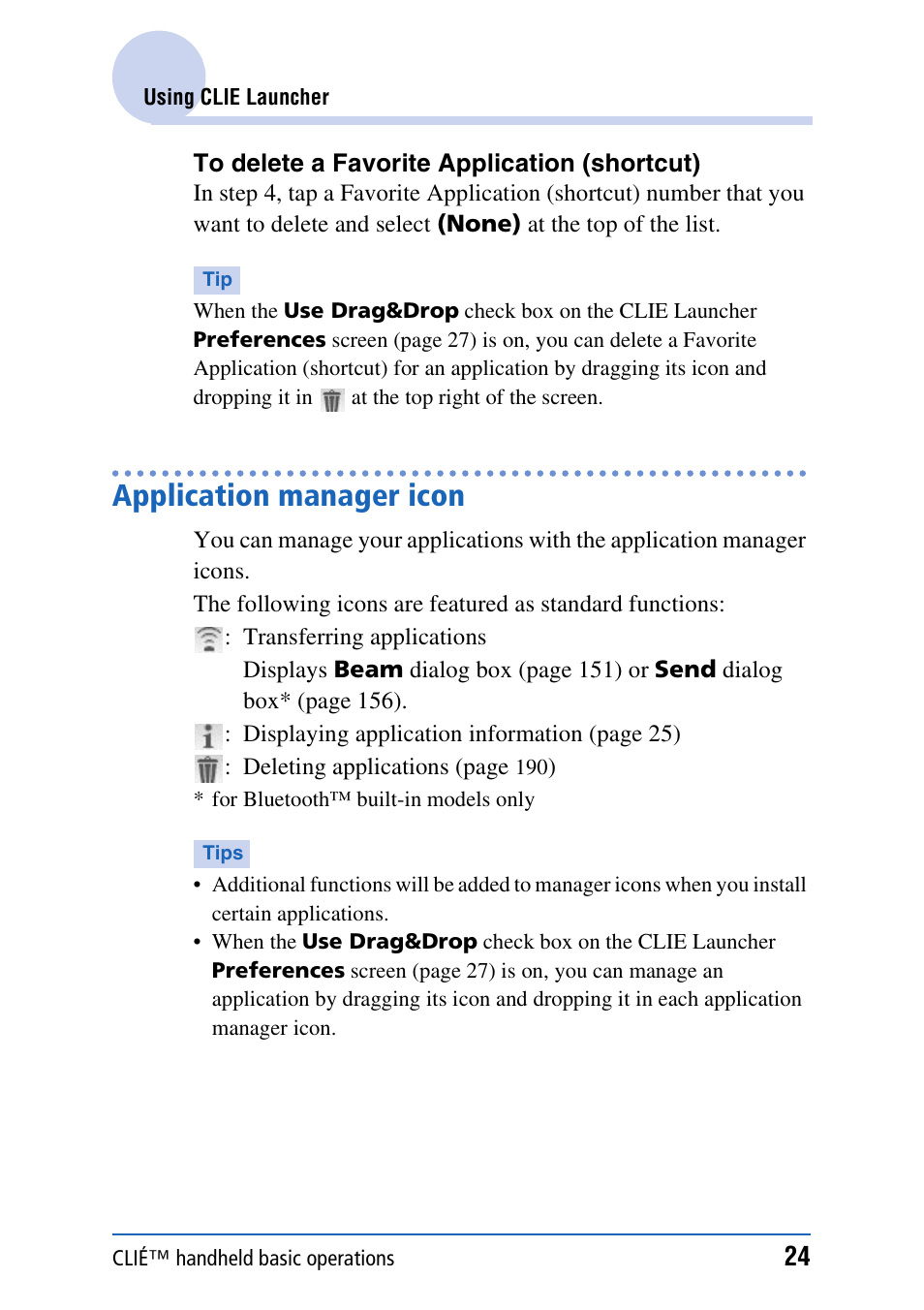 Application manager icon | Sony PEG-NX80V User Manual | Page 24 / 200