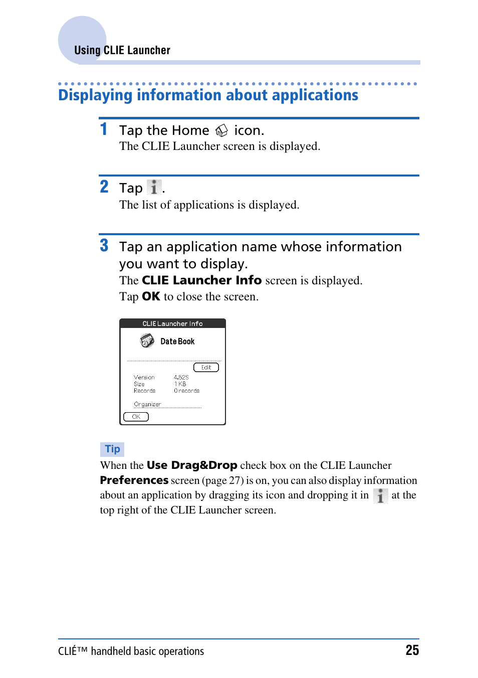 Displaying information about applications, E 25) | Sony PEG-NX80V User Manual | Page 25 / 200