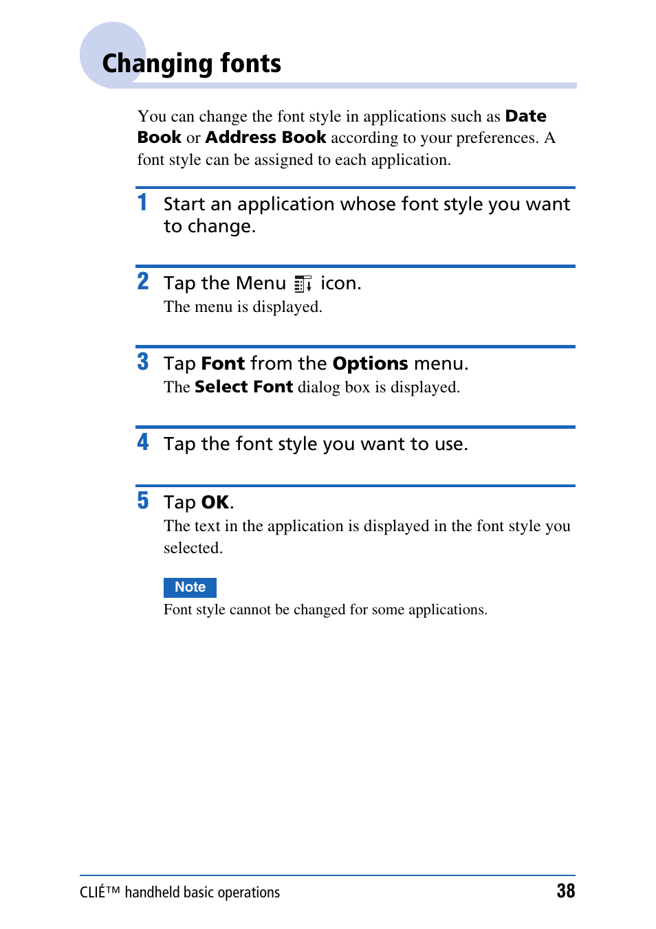 Changing fonts | Sony PEG-NX80V User Manual | Page 38 / 200