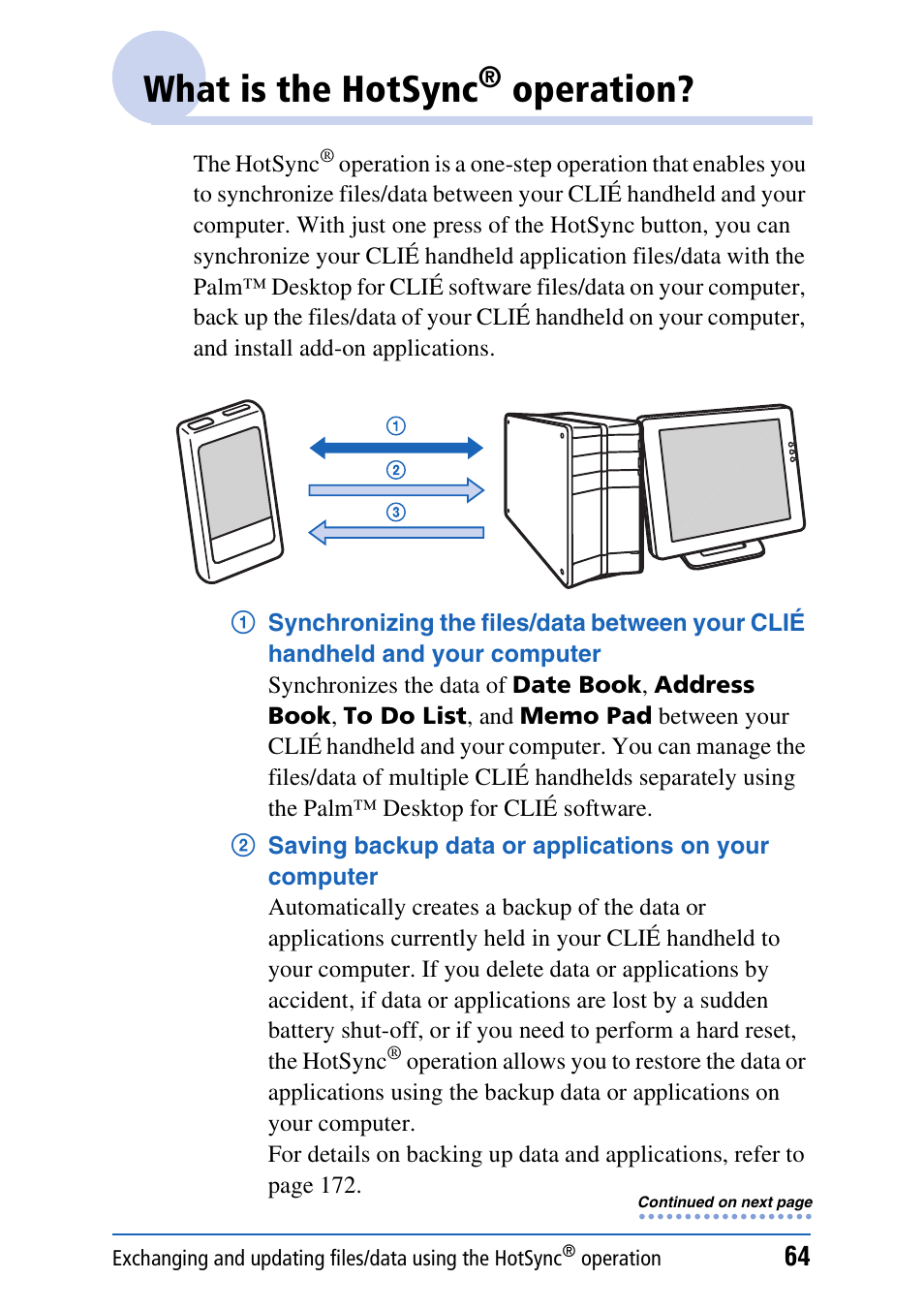 What is the hotsync® operation, What is the hotsync, Operation | Sony PEG-NX80V User Manual | Page 64 / 200