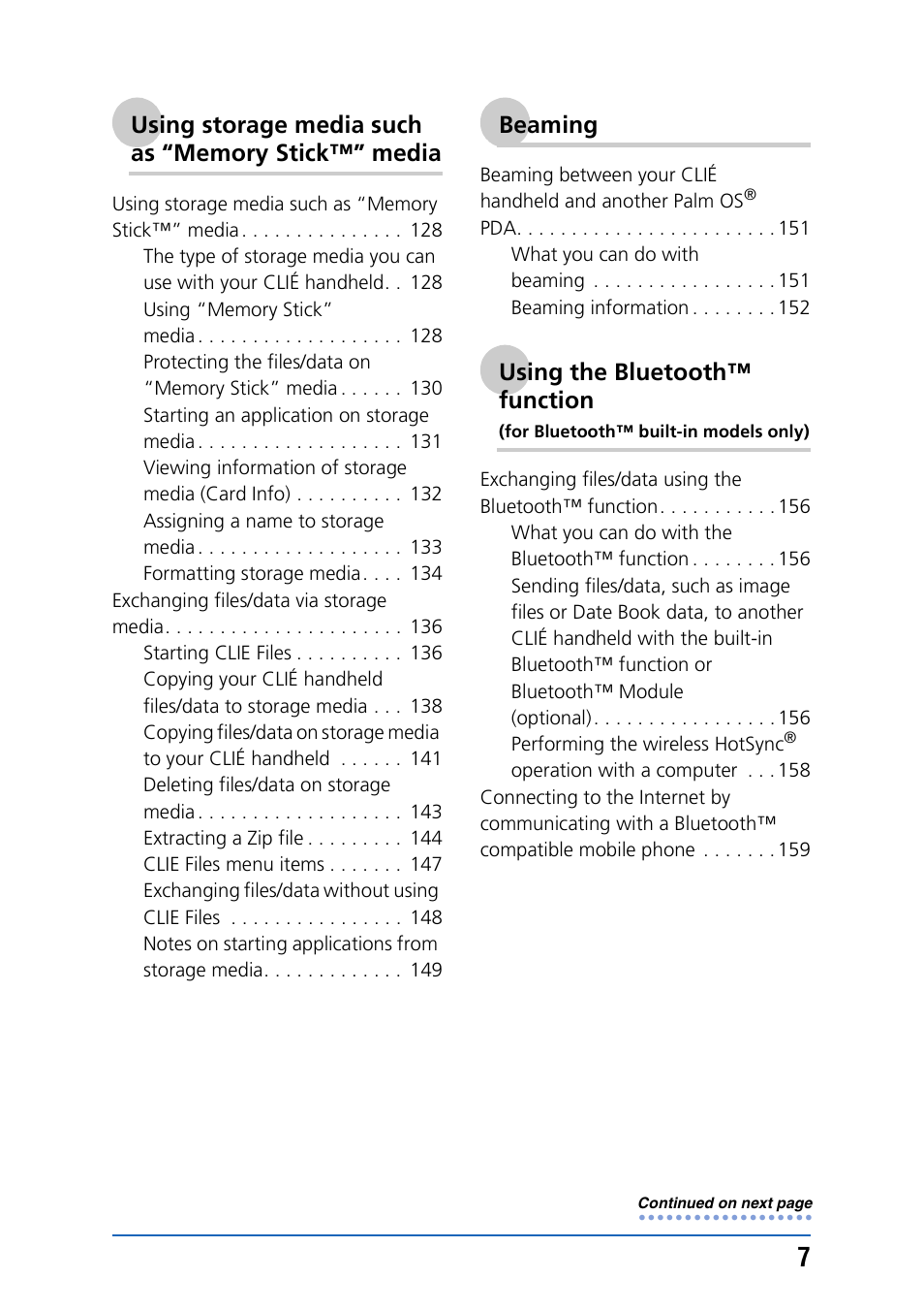 Beaming, Using the bluetooth™ function | Sony PEG-NX80V User Manual | Page 7 / 200