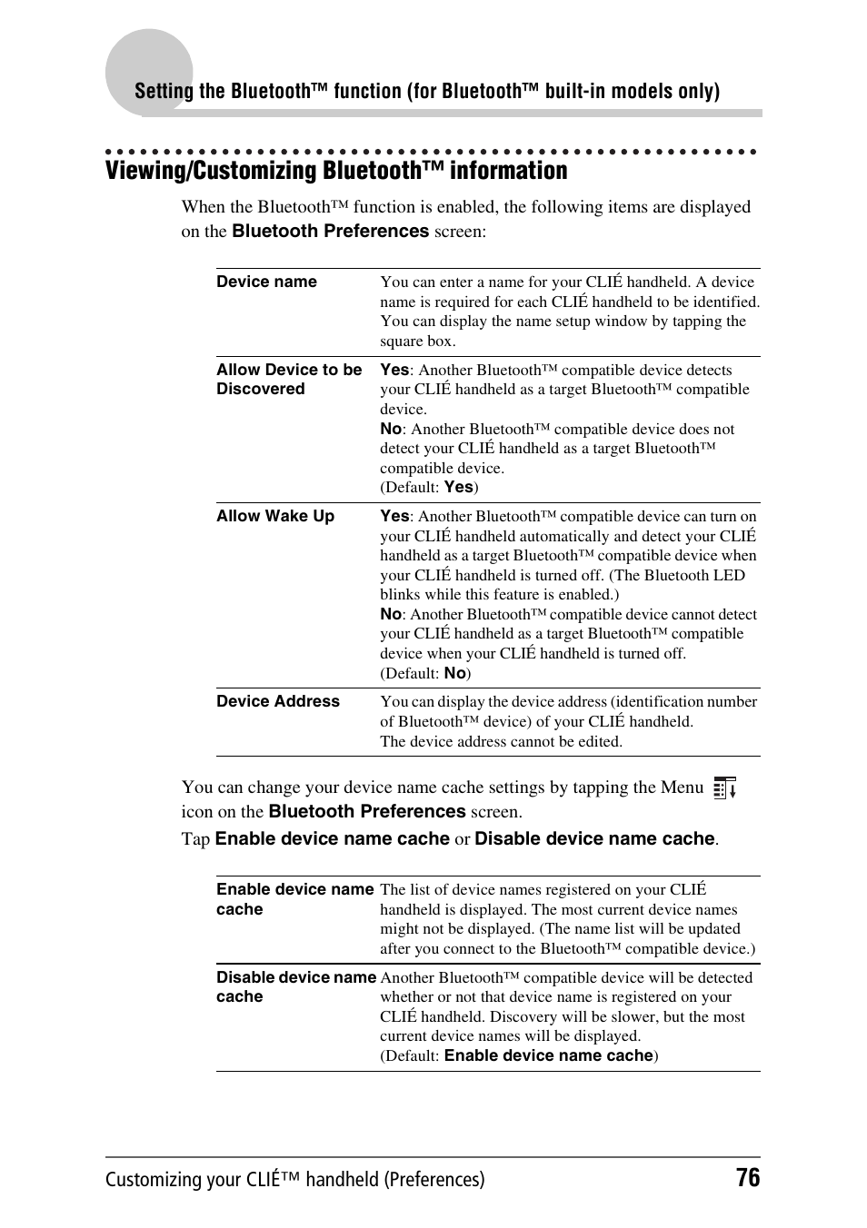 Viewing/customizing bluetooth™ information | Sony PEG-NX80V User Manual | Page 76 / 200