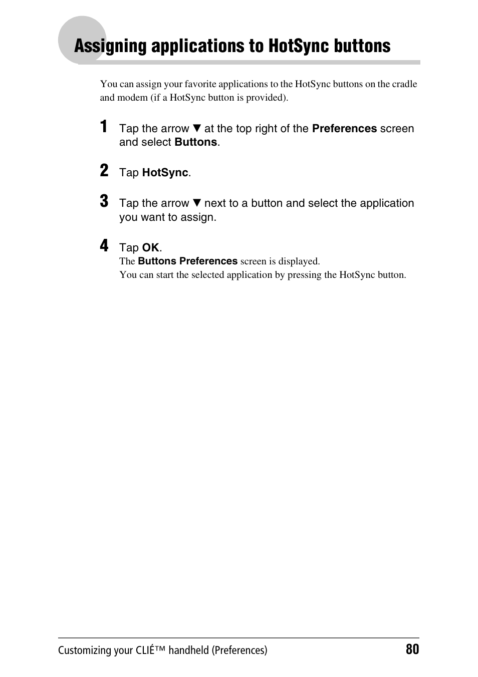 Assigning applications to hotsync buttons | Sony PEG-NX80V User Manual | Page 80 / 200