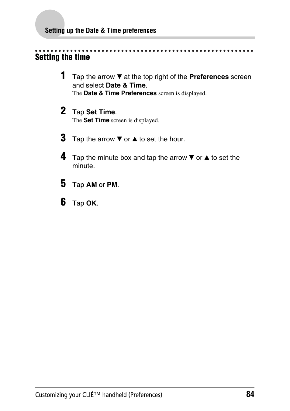 Setting the time | Sony PEG-NX80V User Manual | Page 84 / 200