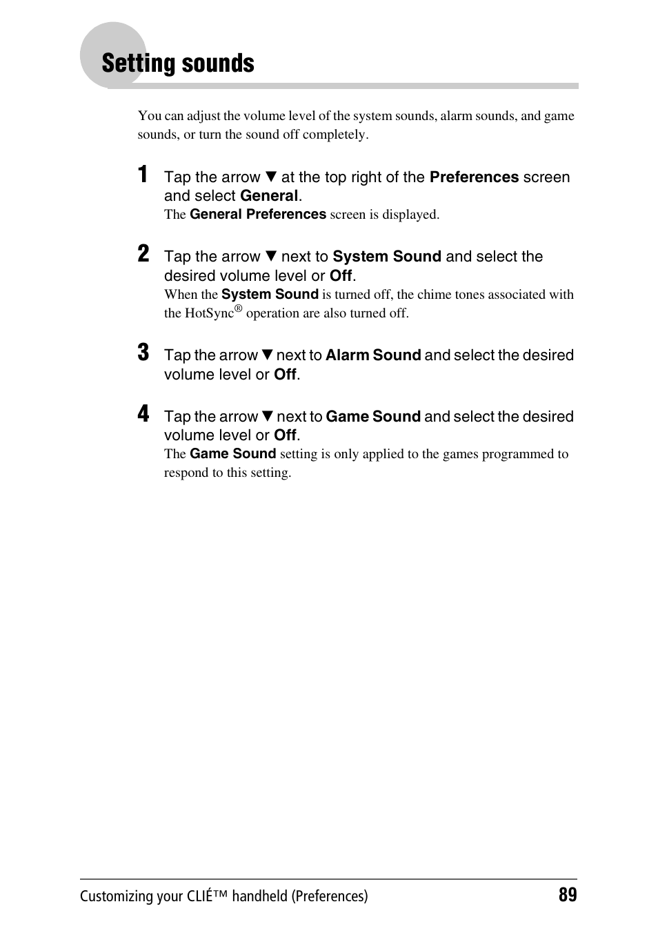 Setting sounds | Sony PEG-NX80V User Manual | Page 89 / 200