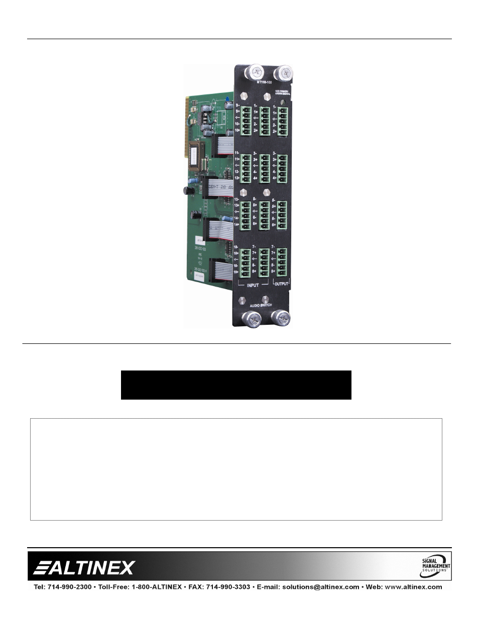 Altinex MT110-100/102 User Manual | 26 pages