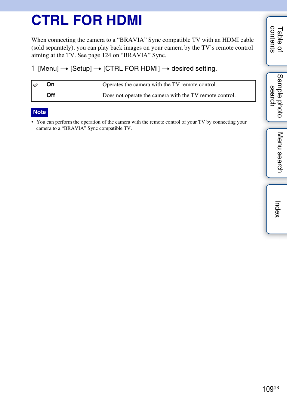 Ctrl for hdmi | Sony NEX-3 User Manual | Page 109 / 159