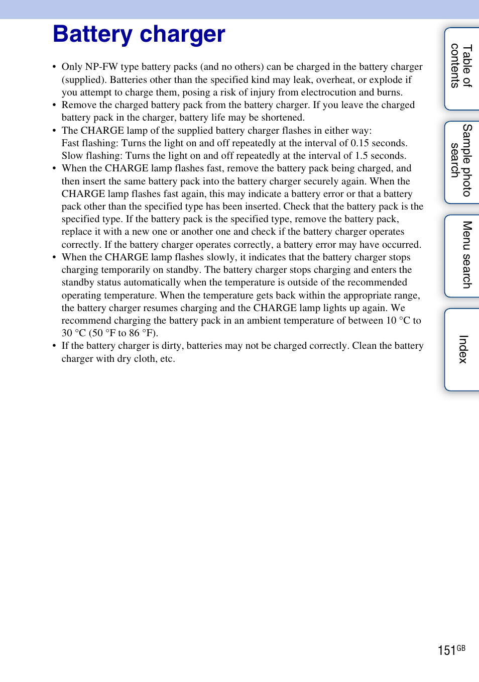 Battery charger | Sony NEX-3 User Manual | Page 151 / 159
