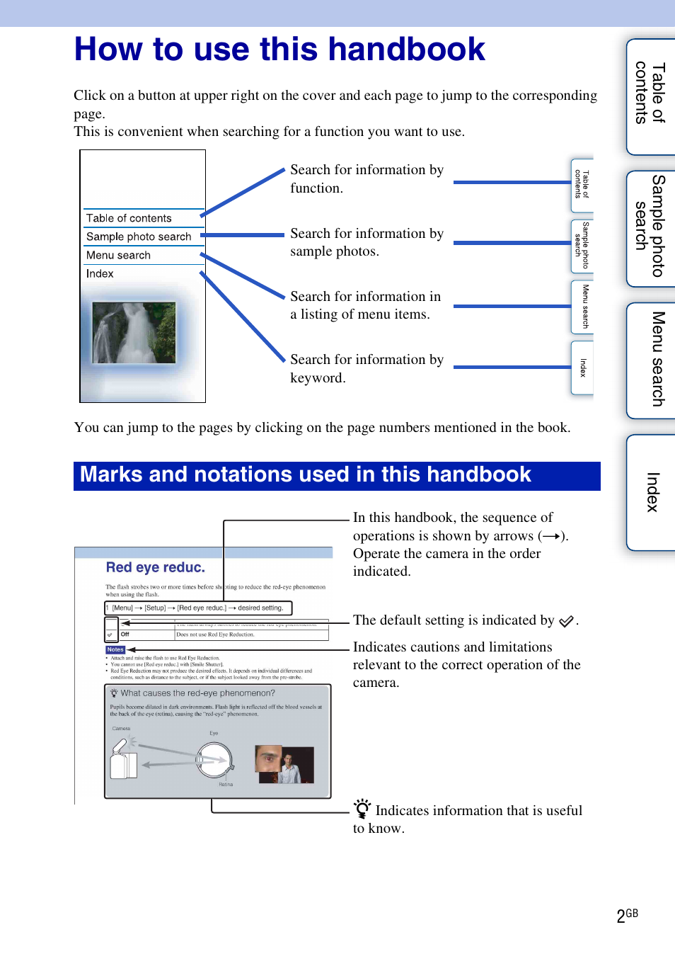 How to use this handbook, Marks and notations used in this handbook | Sony NEX-3 User Manual | Page 2 / 159