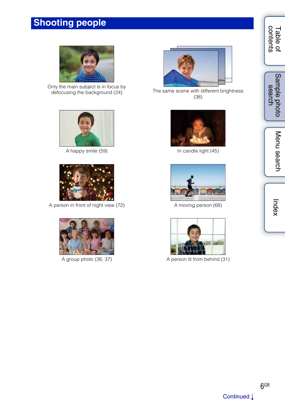Shooting people (p, E 6) | Sony NEX-3 User Manual | Page 6 / 159
