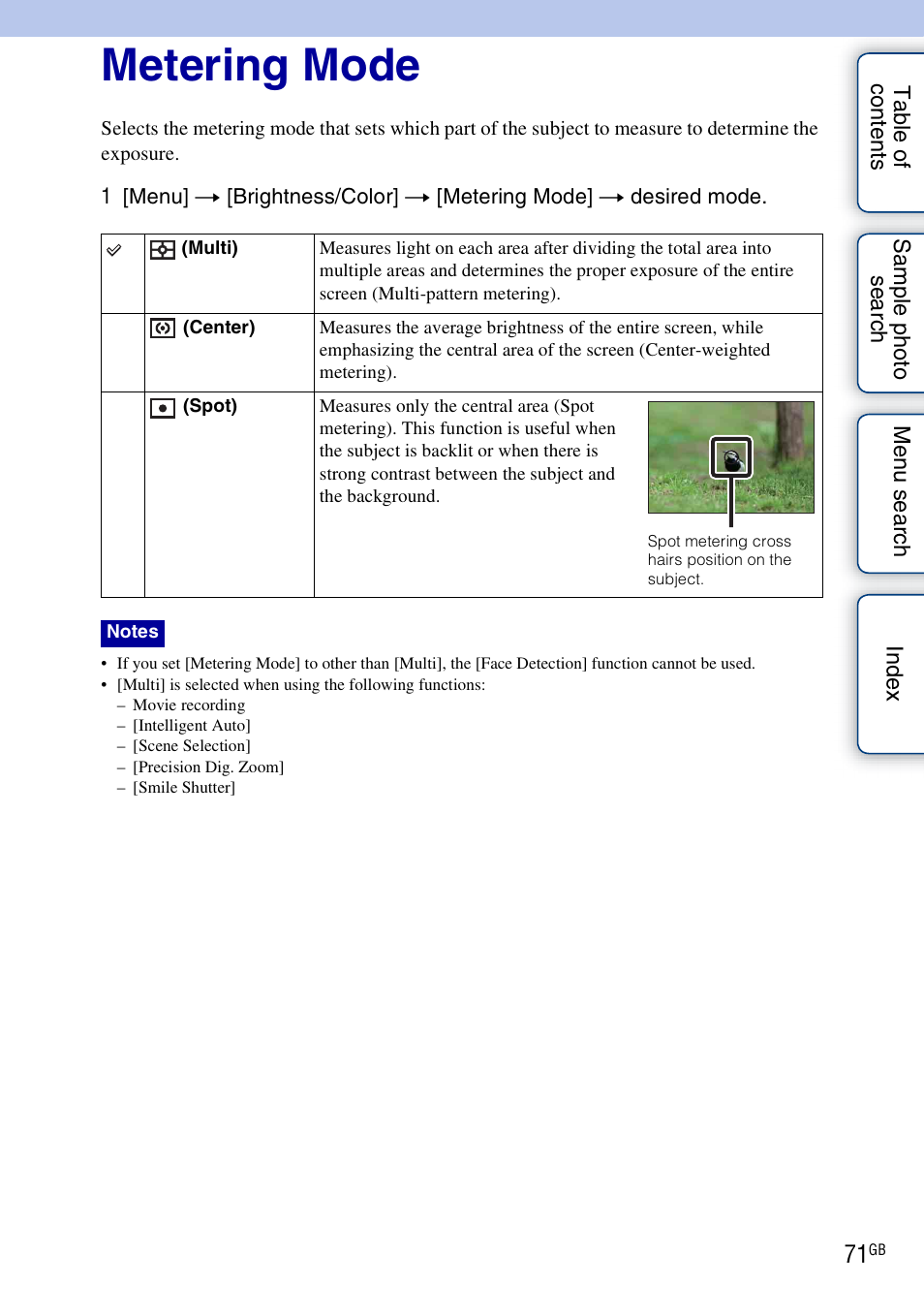Metering mode | Sony NEX-3 User Manual | Page 71 / 159
