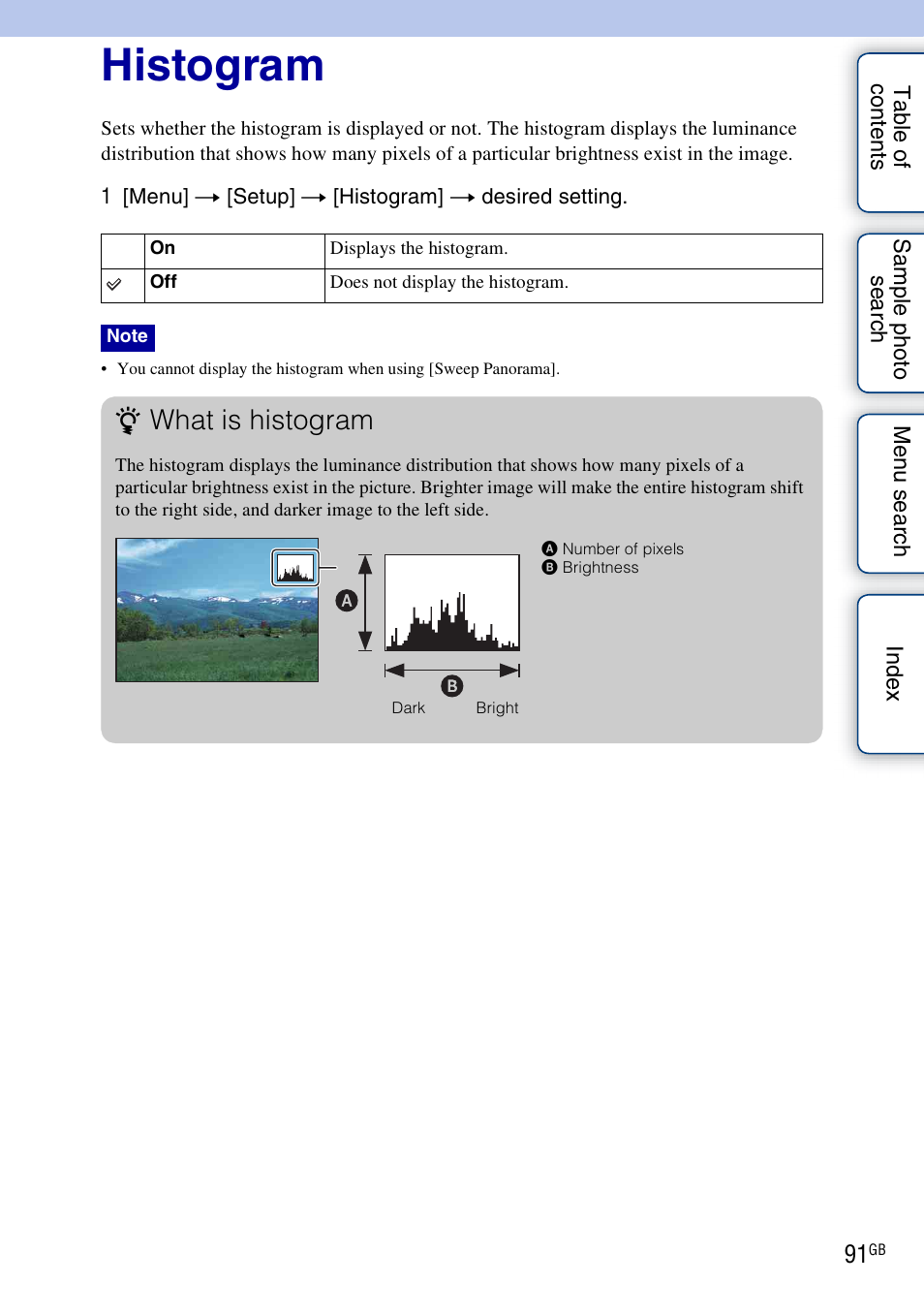 Histogram, What is histogram | Sony NEX-3 User Manual | Page 91 / 159