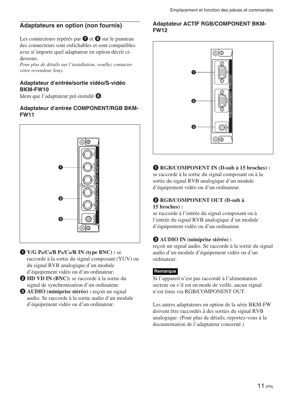 Adaptateurs en option (non fournis) | Sony FWD-42PX2 User Manual | Page 109 / 352