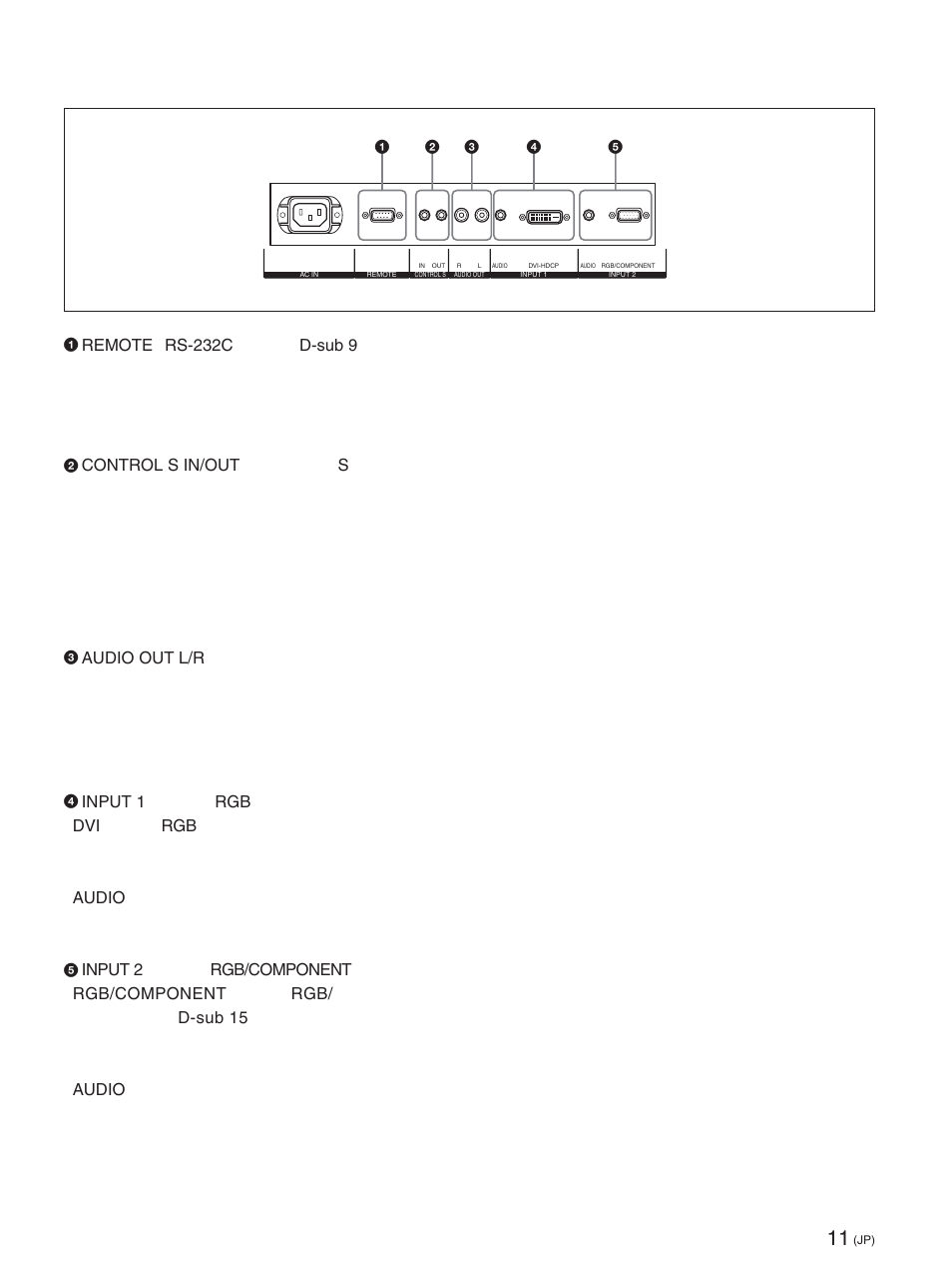 入出力端子パネル（底面 | Sony FWD-42PX2 User Manual | Page 11 / 352