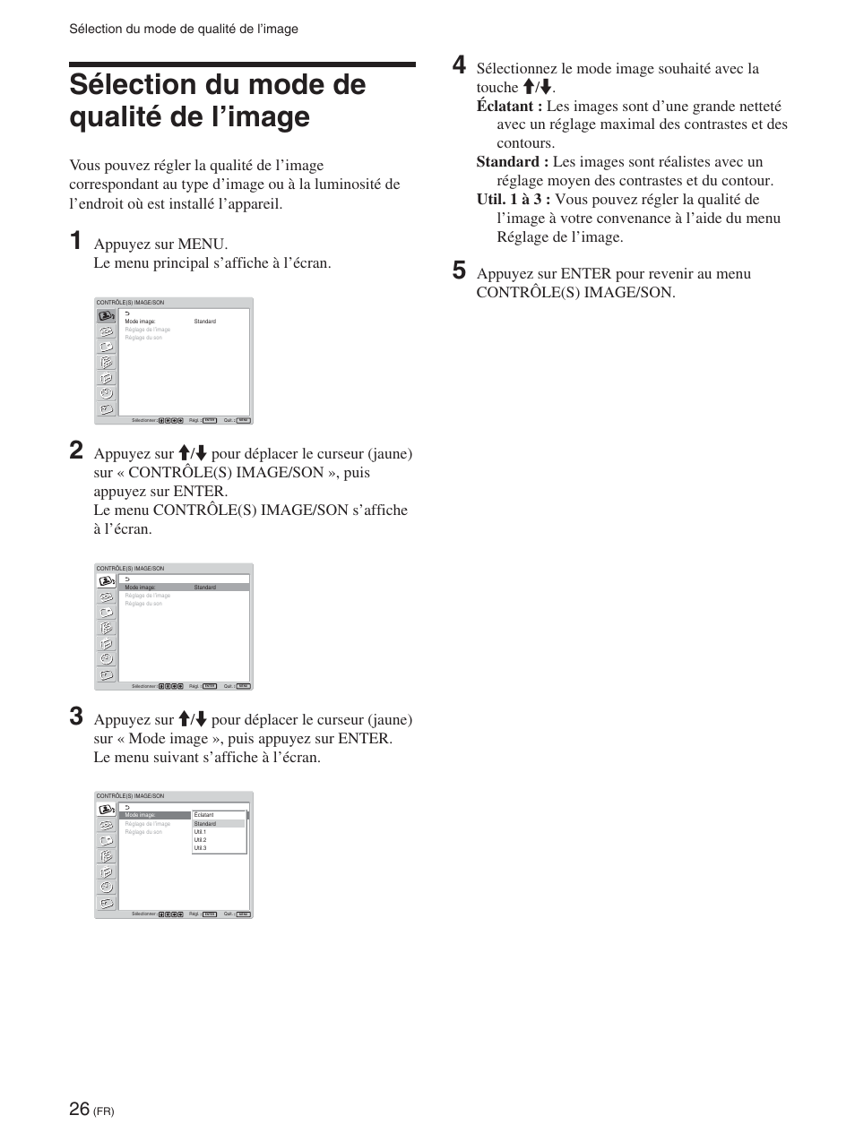 Sélection du mode de qualité de l’image | Sony FWD-42PX2 User Manual | Page 124 / 352