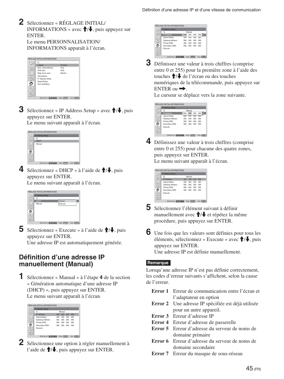 Définition d’une adresse ip manuellement (manual), Remarque | Sony FWD-42PX2 User Manual | Page 143 / 352