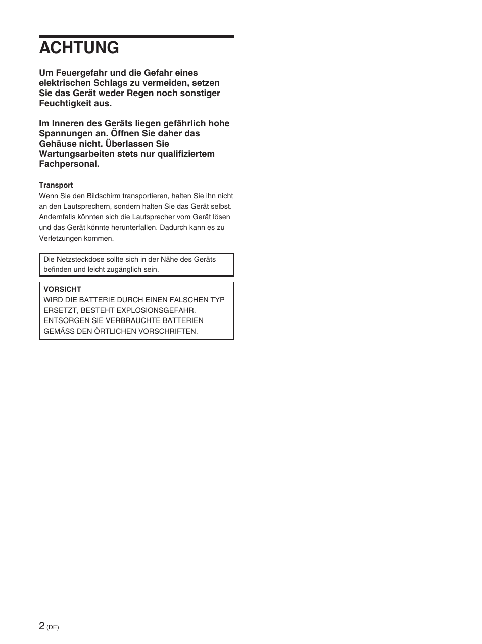 Achtung | Sony FWD-42PX2 User Manual | Page 152 / 352