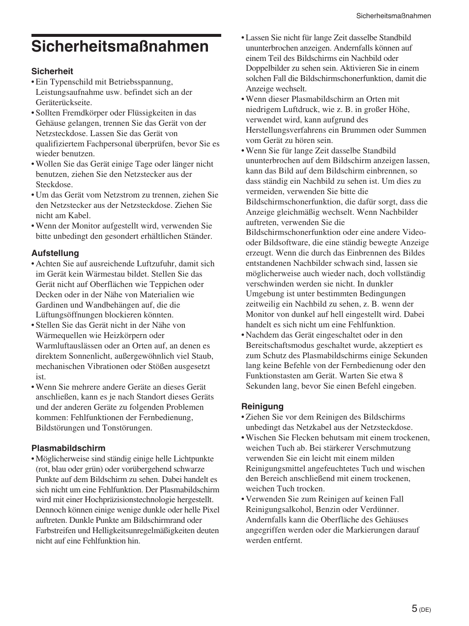 Sicherheitsmaßnahmen | Sony FWD-42PX2 User Manual | Page 155 / 352