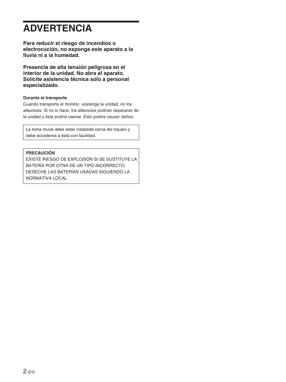 Advertencia | Sony FWD-42PX2 User Manual | Page 202 / 352