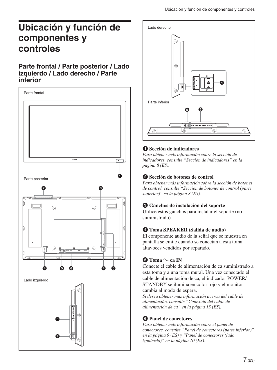 Ubicación y función de componentes y controles | Sony FWD-42PX2 User Manual | Page 207 / 352