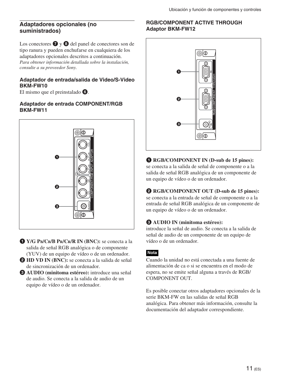 Adaptadores opcionales (no suministrados) | Sony FWD-42PX2 User Manual | Page 211 / 352