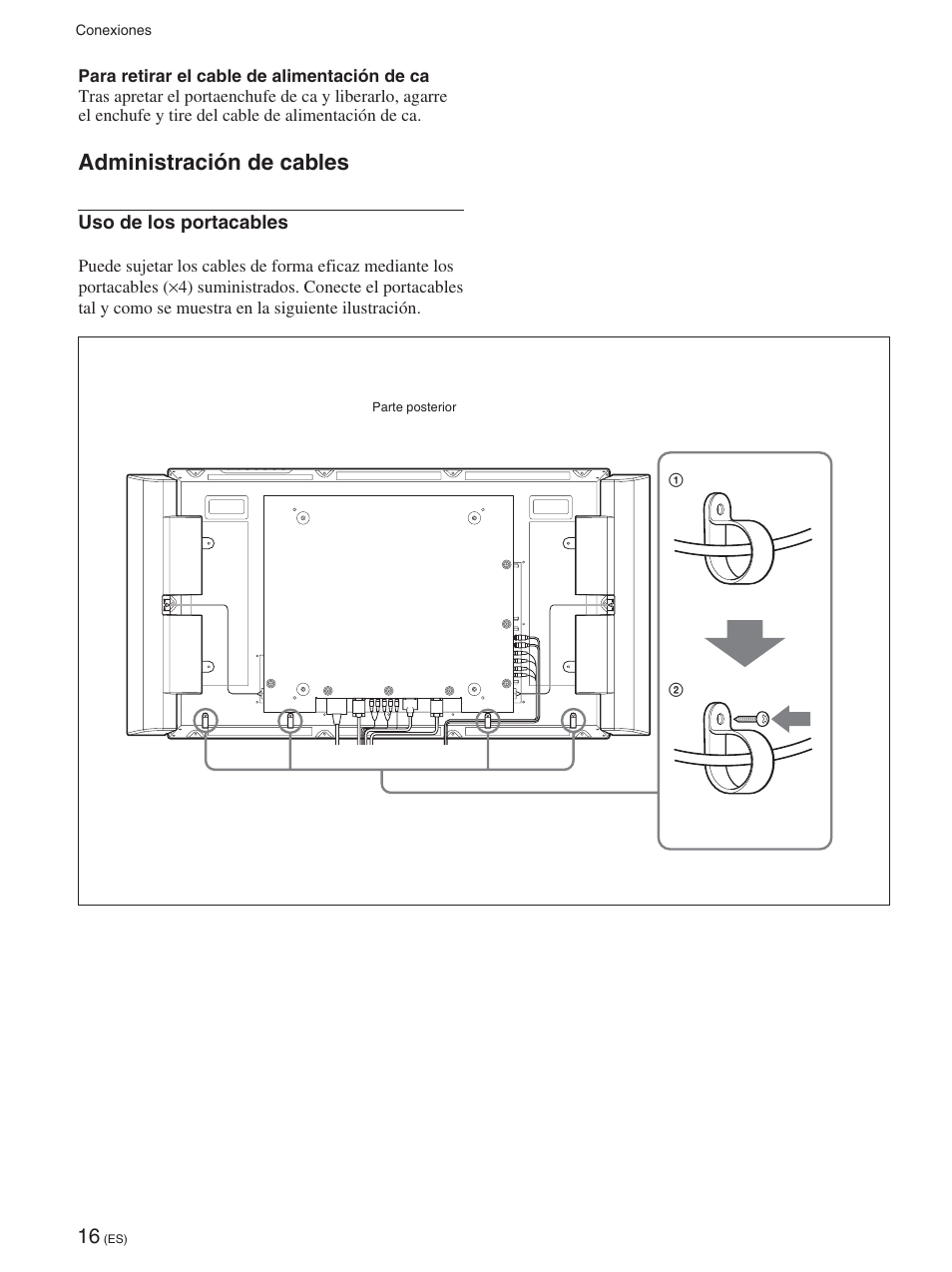 Administración de cables | Sony FWD-42PX2 User Manual | Page 216 / 352