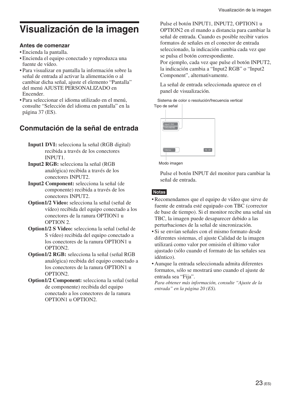 Visualización de la imagen, Conmutación de la señal de entrada | Sony FWD-42PX2 User Manual | Page 223 / 352