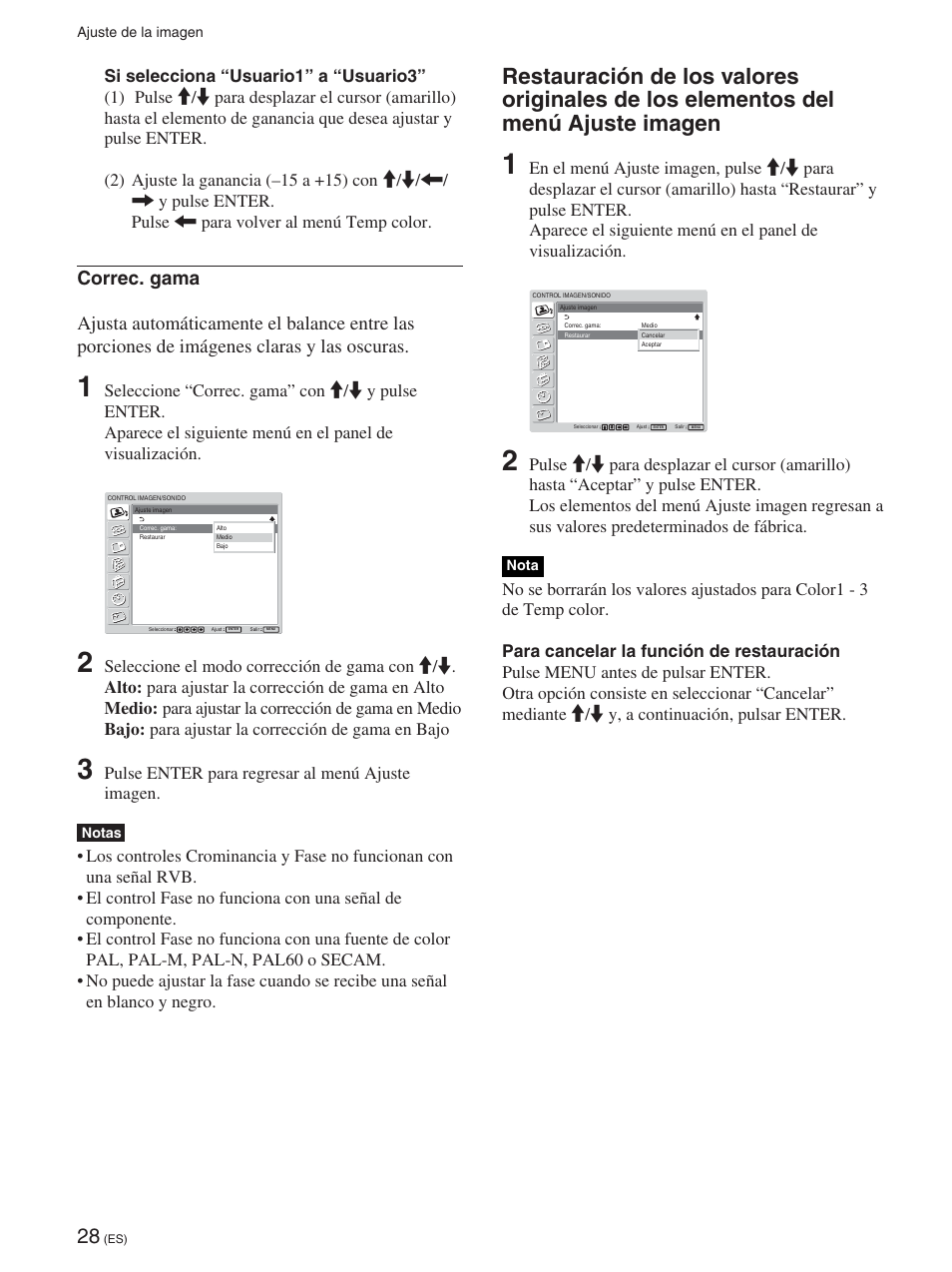 Pulse enter para regresar al menú ajuste imagen | Sony FWD-42PX2 User Manual | Page 228 / 352
