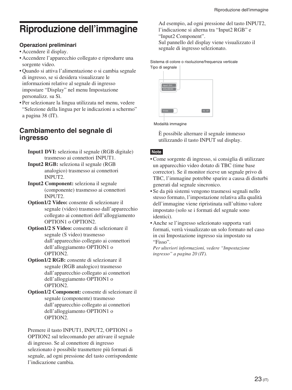 Riproduzione dell’immagine, Cambiamento del segnale di ingresso | Sony FWD-42PX2 User Manual | Page 273 / 352