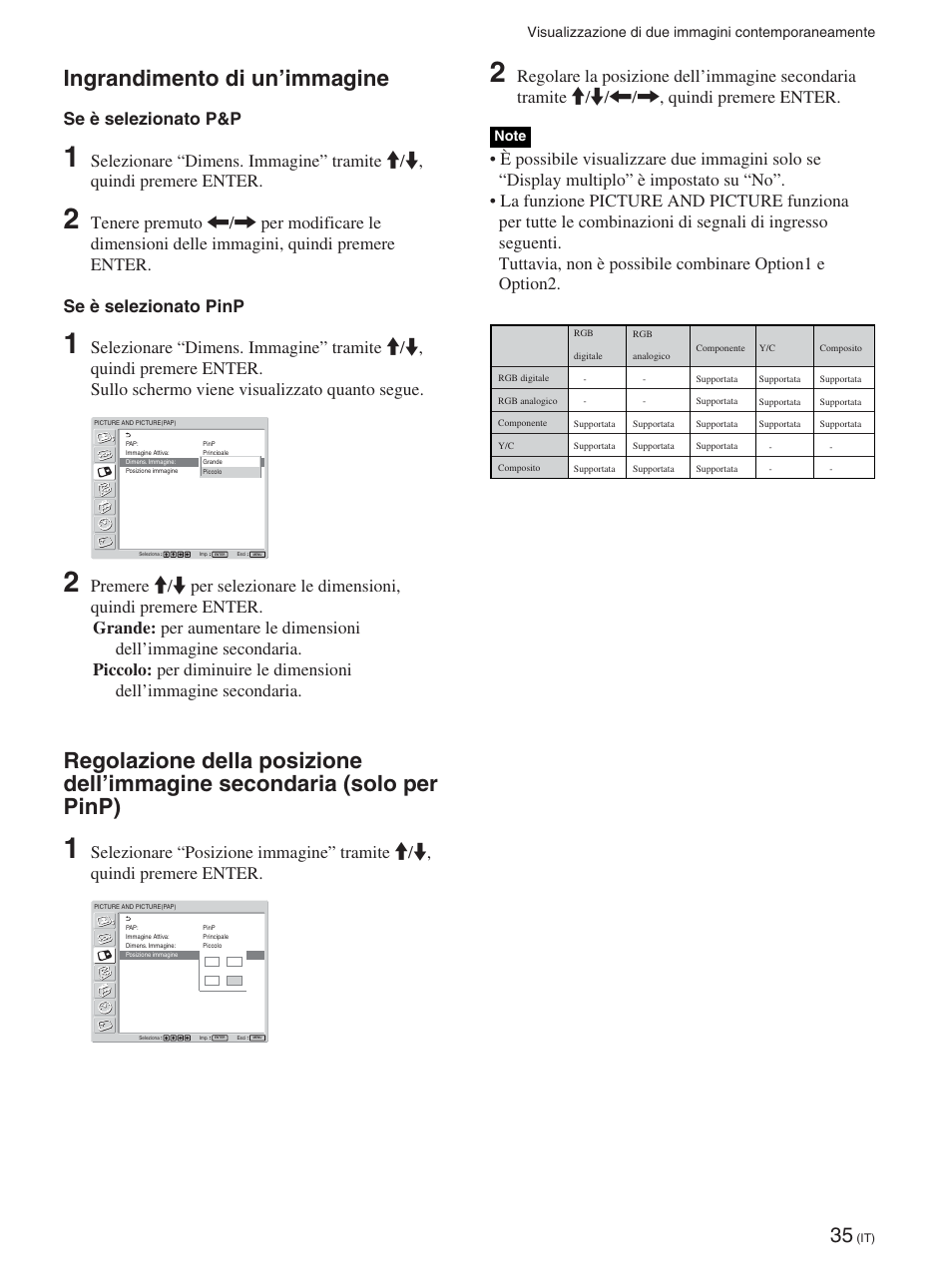 Ingrandimento di un’immagine, Se è selezionato p&p | Sony FWD-42PX2 User Manual | Page 285 / 352