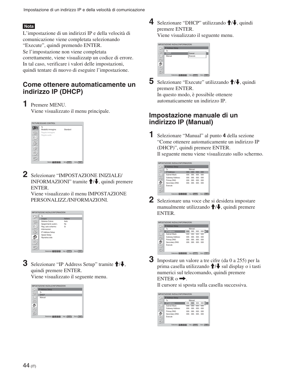 Impostazione manuale di un indirizzo ip (manual) | Sony FWD-42PX2 User Manual | Page 294 / 352
