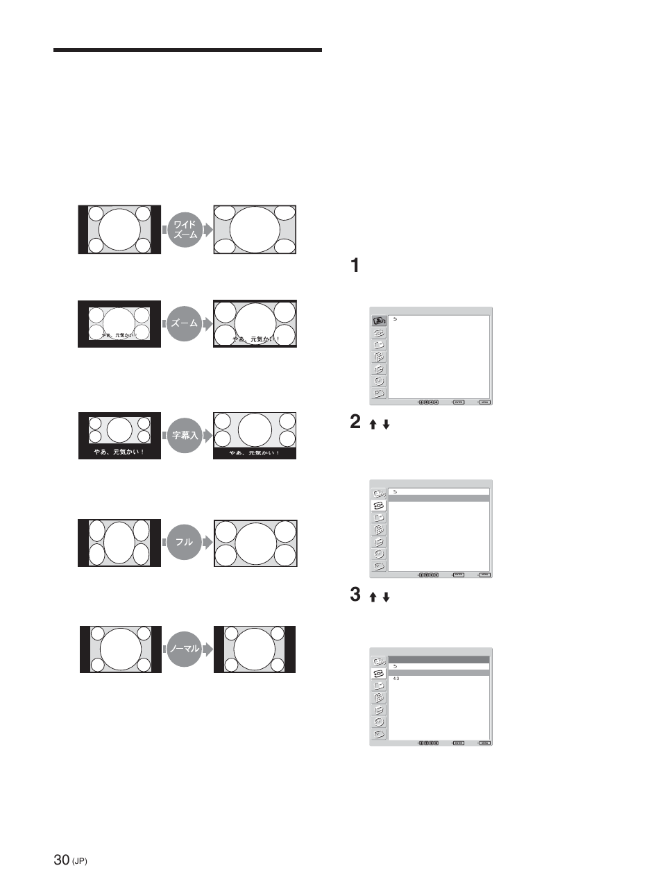 映像を拡大する, オートワイドを設定する | Sony FWD-42PX2 User Manual | Page 30 / 352