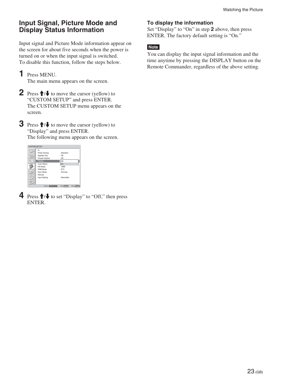 Press menu. the main menu appears on the screen | Sony FWD-42PX2 User Manual | Page 73 / 352