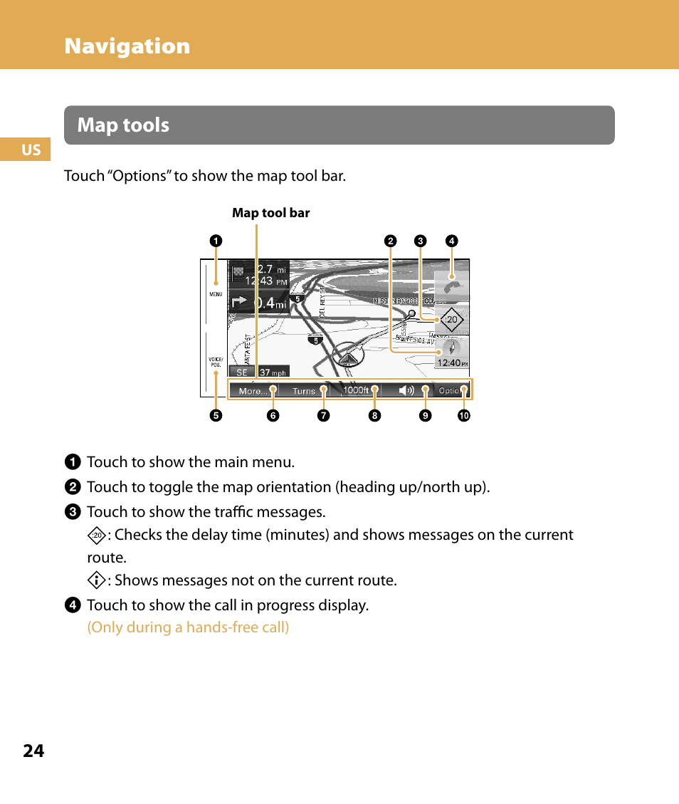 Navigation, Map tools | Sony NV-U74T User Manual | Page 24 / 104