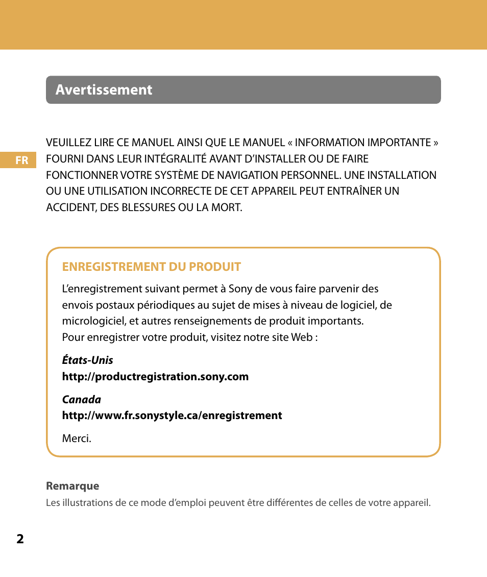 Avertissement | Sony NV-U74T User Manual | Page 36 / 104