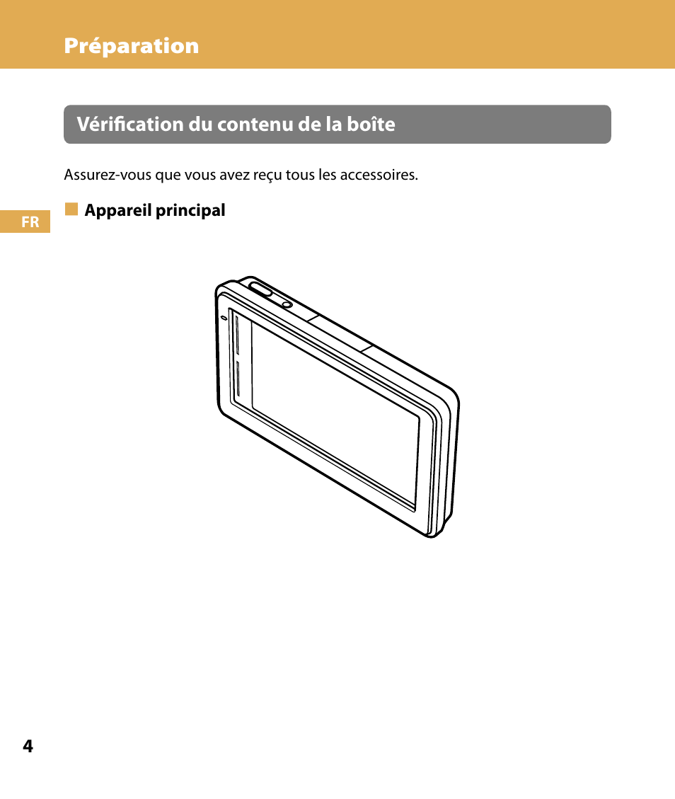 Préparation, Vérification du contenu de la boîte | Sony NV-U74T User Manual | Page 38 / 104