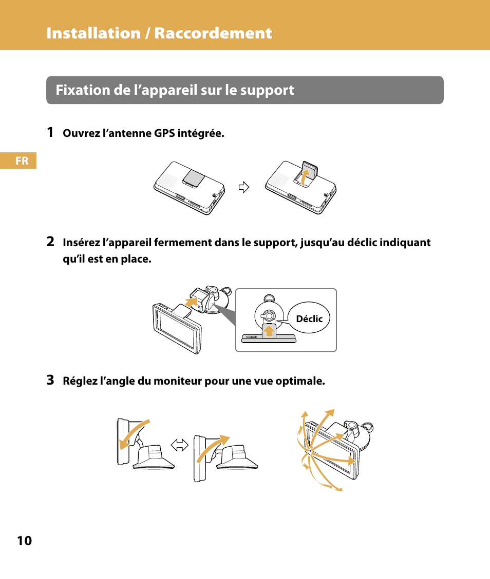 Installation / raccordement, Fixation de l’appareil sur le support 1 | Sony NV-U74T User Manual | Page 44 / 104