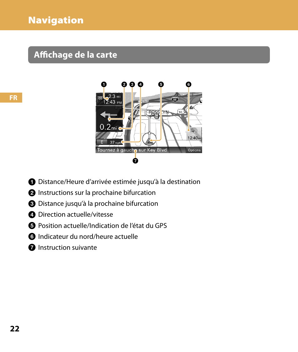 Navigation, Affichage de la carte | Sony NV-U74T User Manual | Page 56 / 104