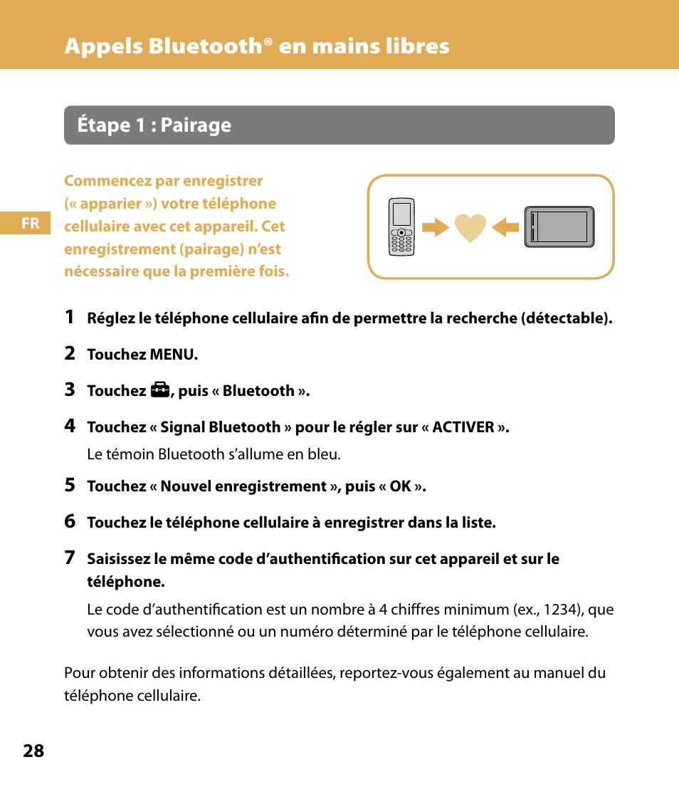 Appels bluetooth® en mains libres, Étape 1 : pairage | Sony NV-U74T User Manual | Page 62 / 104