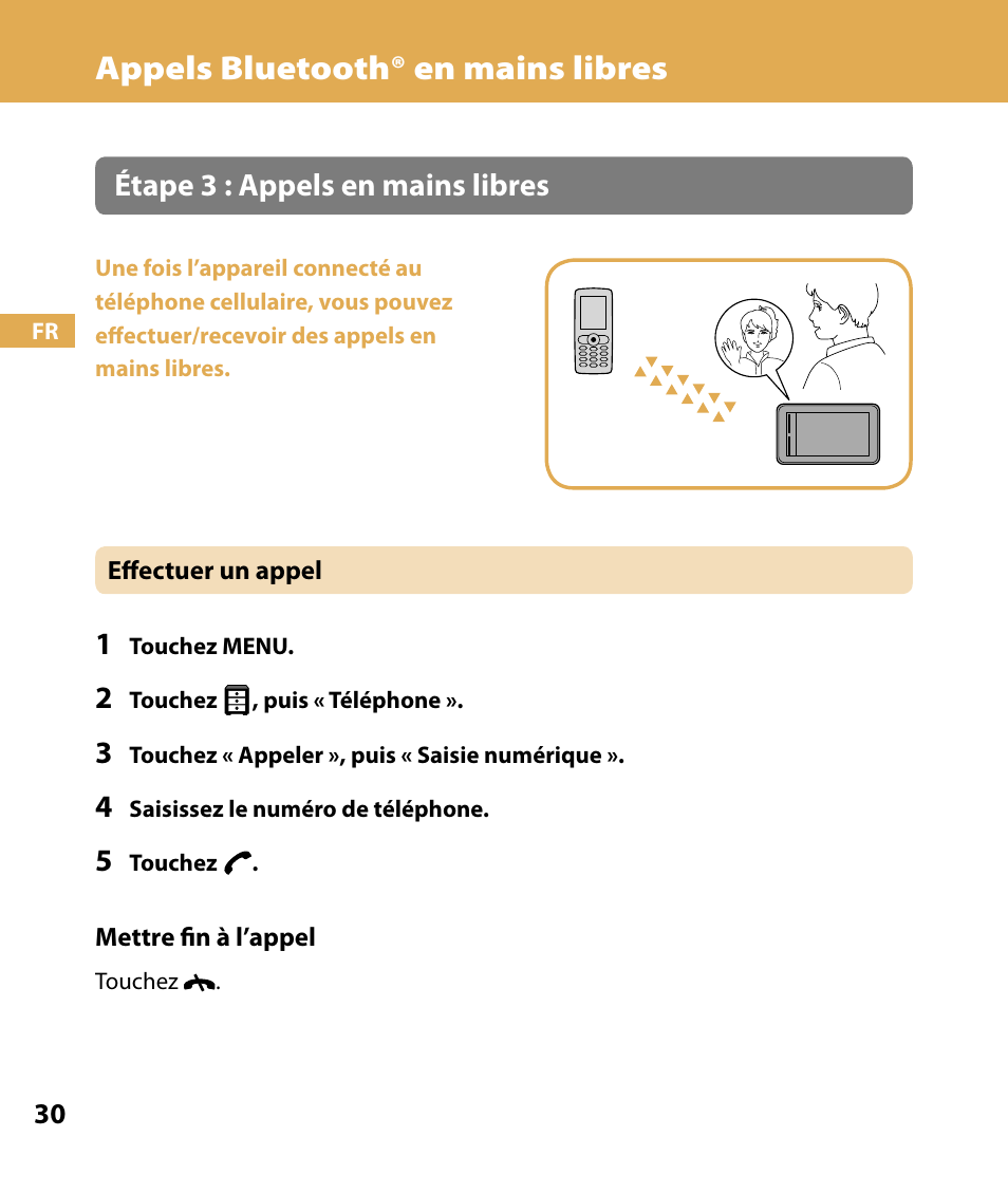 Appels bluetooth® en mains libres, Étape  : appels en mains libres | Sony NV-U74T User Manual | Page 64 / 104