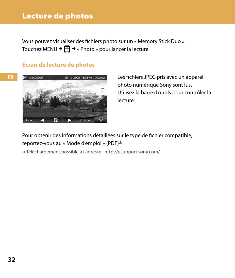 Lecture de photos | Sony NV-U74T User Manual | Page 66 / 104