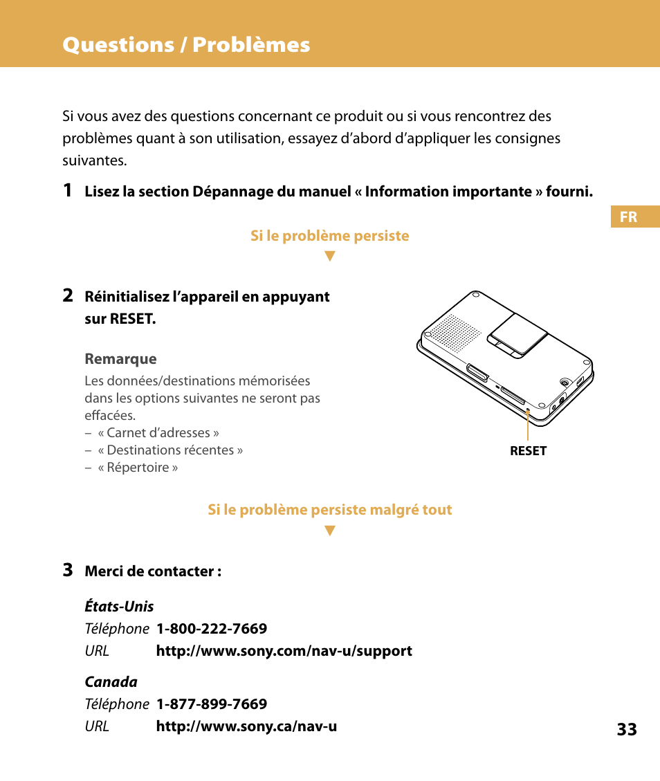 Questions / problèmes | Sony NV-U74T User Manual | Page 67 / 104