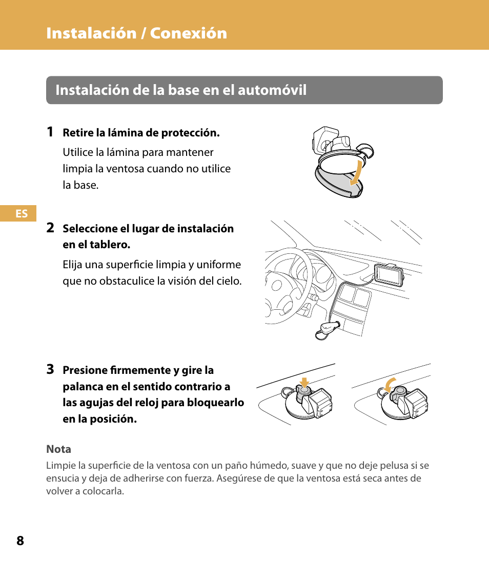 Instalación / conexión, Instalación de la base en el automóvil 1 | Sony NV-U74T User Manual | Page 76 / 104