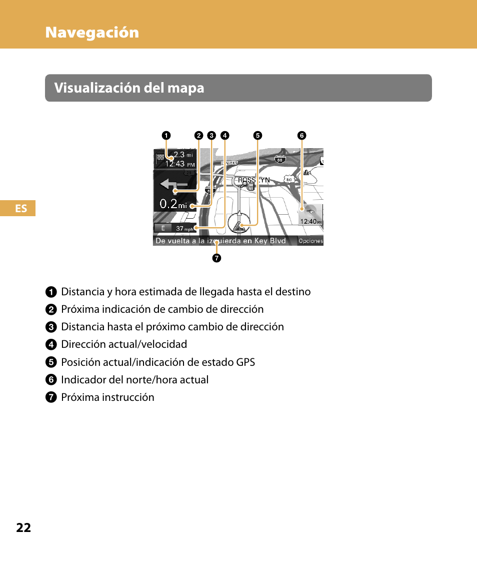 Navegación, Visualización del mapa | Sony NV-U74T User Manual | Page 90 / 104